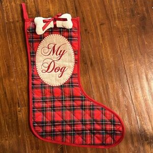 Plaid quilted  My Dog Christmas Stocking‎ with plush bone by Domain
